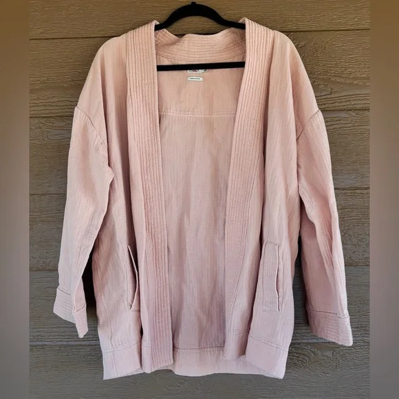 Faherty Pale Pink Cotton Kimono Cardigan with Wrap Around Tie Sz M - Picture 5 of 6